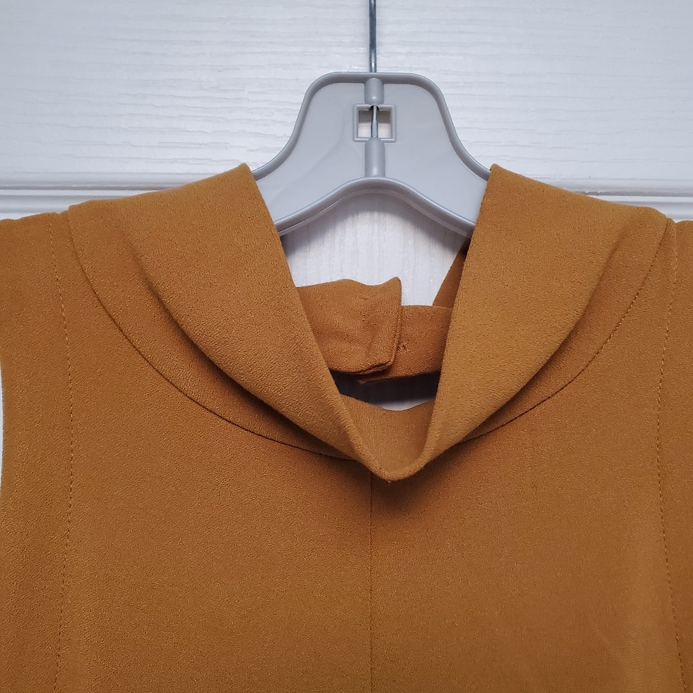 Free People Mustard Peephole Mini Tunic Dress Sleeveless Pockets - size Medium - Picture 5 of 11